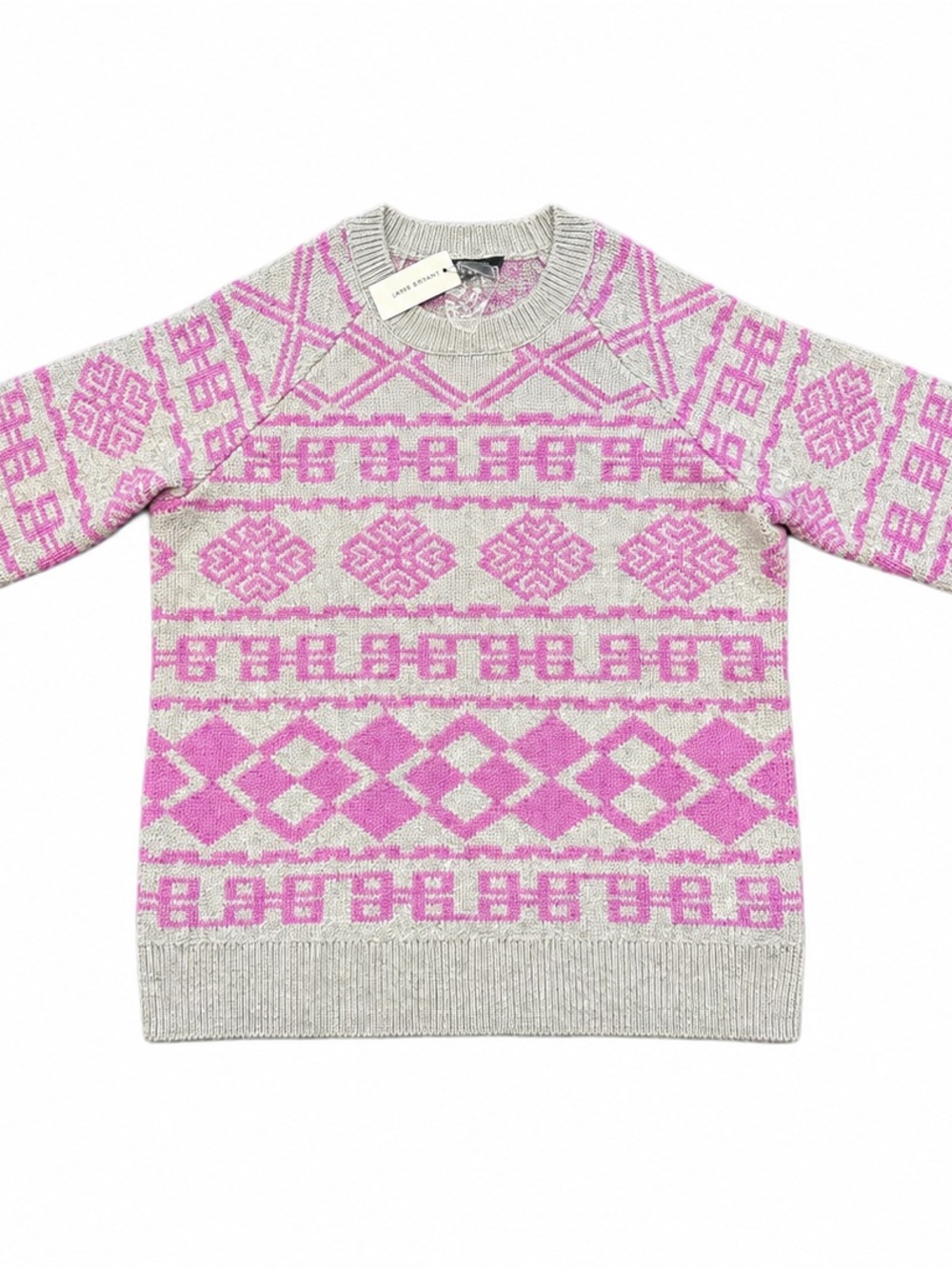 NWT Lane Bryant 14/16 Pink Gray Geometric Fair Isle Knit Sweater
